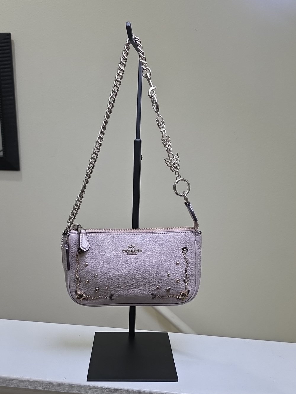 Coach F56275 Large Wristlet 19 in Taupe Pebble Leather Stardust Crystals EUC